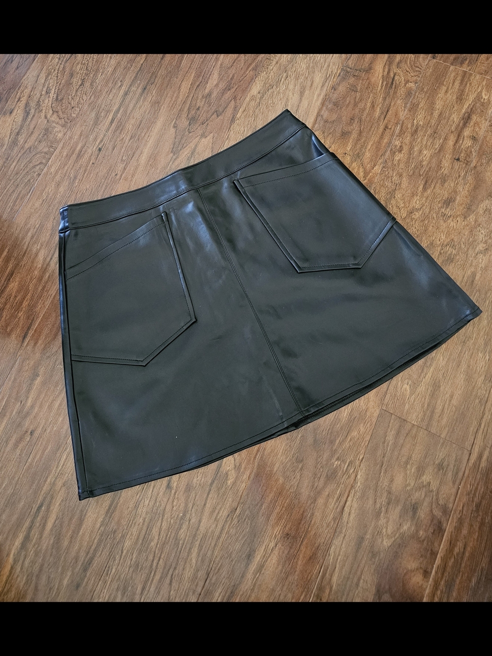 Black Faux Leather Mini Skirt with Patch Pockets